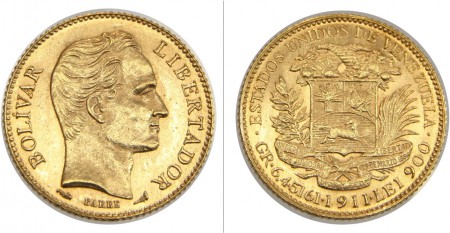 240 EUR 20 Bolivares 1911  ORO 900  6,45 gr